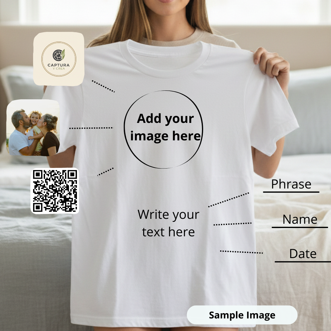 Women with a T-shirt because you can Personalize premium unisex tees celebrating special moments, sports, and pet parents.