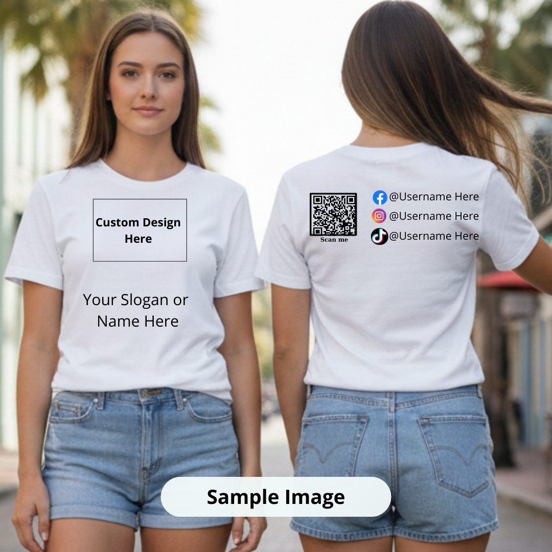 The Professional Series sample image of a women in the front and back of her to show the differents ways to Personalize a T-shirt