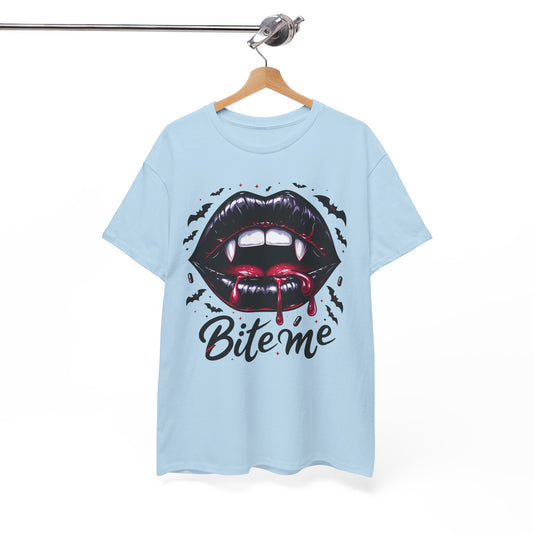 Vampire Bite Graphic Tee – Bold ‘Bite Me’ Halloween Shirt for Horror Fans & Party Nights