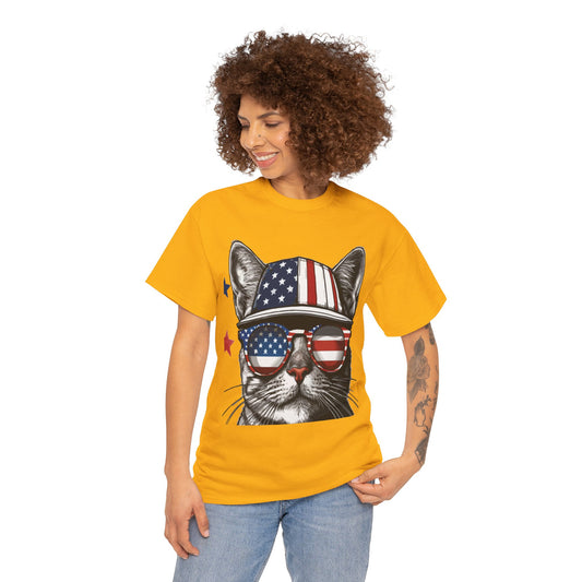 Patriotic Cat T‑Shirt – Festive USA Sunglasses Tee for Proud Pet Lovers & Summer Celebrations