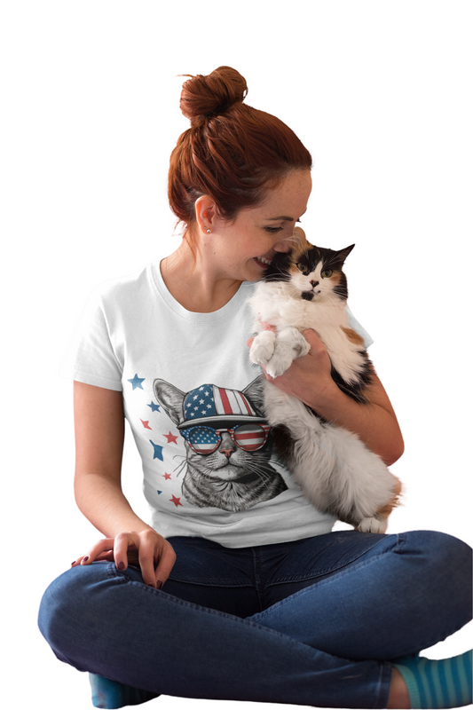 Patriotic Cat T‑Shirt – Festive USA Sunglasses Tee for Proud Pet Lovers & Summer Celebrations