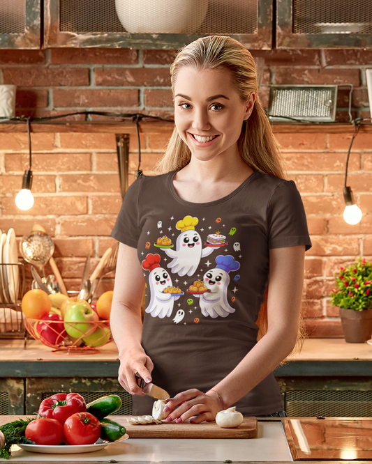 mockup-of-a-woman-in-a-t-shirt-cutting-vegetables-in-a-kitchen with Halloween costume