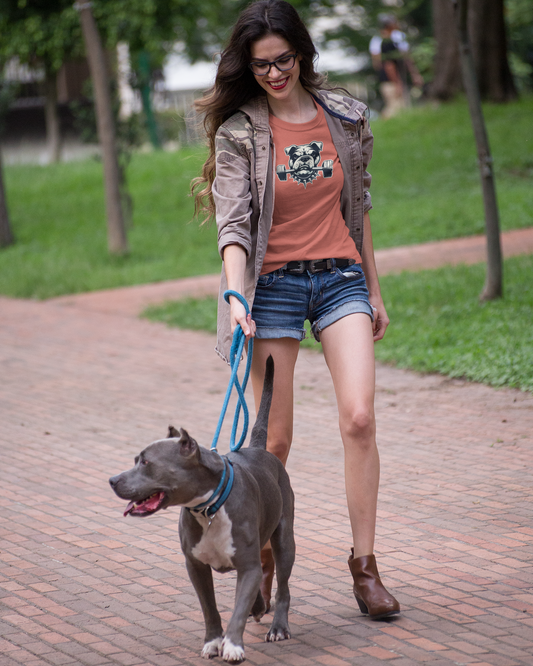 pretty-woman-walking-the-dog-wearing-a-t-shirt-mockup-at-the-park