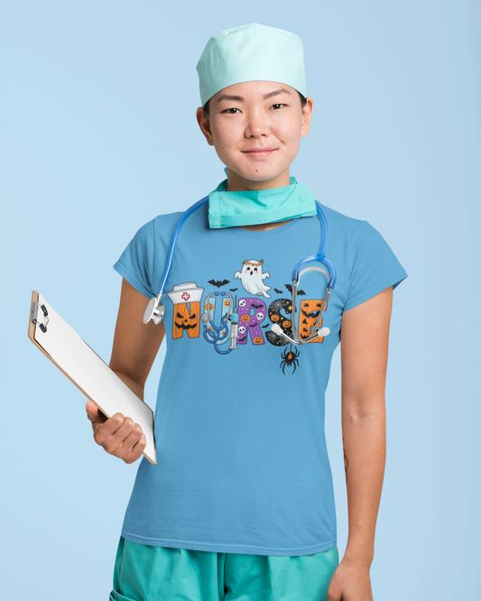 t-shirt-mockup-featuring-a-kind-looking-nurse-with Halloween design